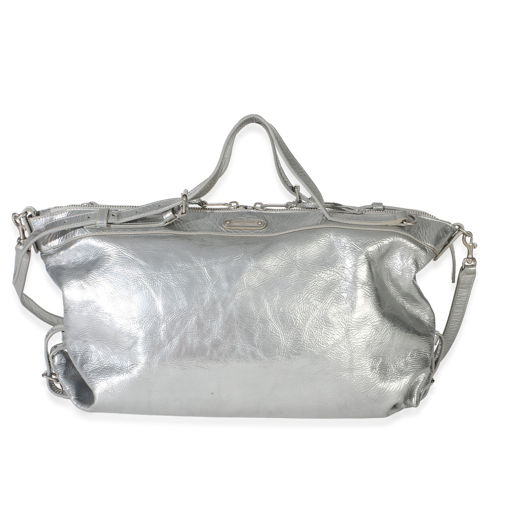 Saint Laurent Silver Metallic Crinkled Calfskin Medium ID Shoulder Bag